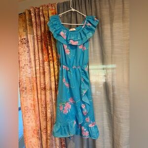 Zimmermann Teal Pink Floral Ruffle Midi Dress